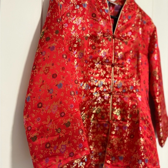 Vietnamese Chinese Floral Red‎ Traditional Top Size Large - Picture 2 of 8